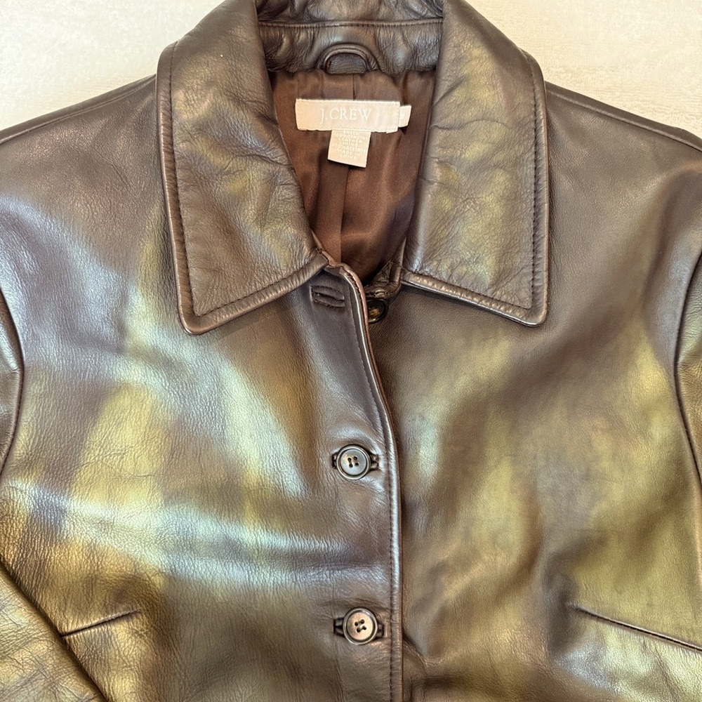 J. Crew Brown Leather Jacket Classic Style - Structured Fit and Cool Patina!